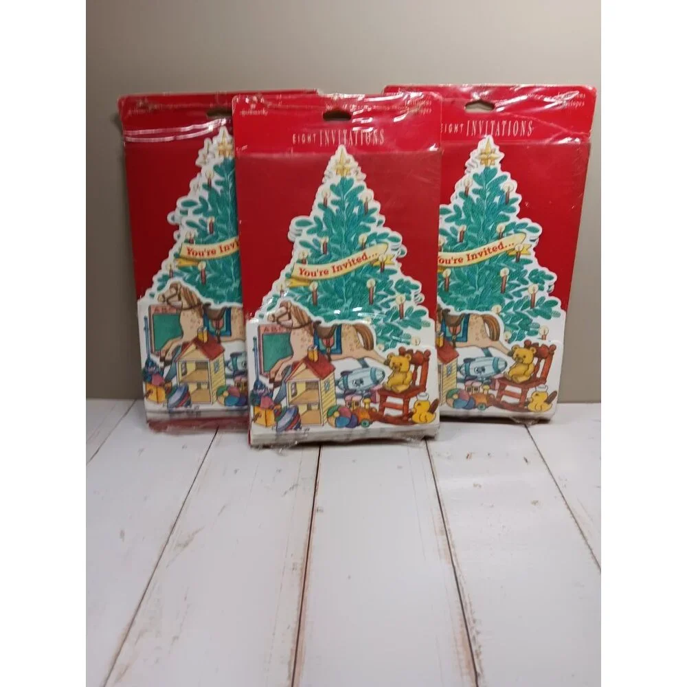 Vintage Paper Hallmark Christmas Party Invitations 3 Packs of 8 (24 cards)